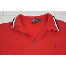 Vintage Polo Ralph Lauren Sweatshirt XL 90s Classic Red Quarter Zip Blue Trim picture