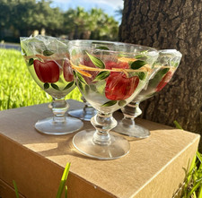 Set of 8 Clear Glass Margarita Cocktail Glasses Fruit Pattern Vintage Decor picture