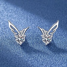 Elegant 925 Sterling Silver Jewelry Earrings Crystal Angel Wings Women Stud 1306 picture