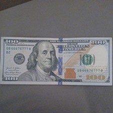 Fancy Serial Number $100 Dollar Bill EXTREMELY RARE SERIAL NUMBER QB 66676777 B picture