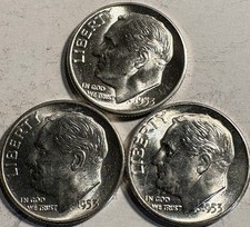 1953 P D S Roosevelt Dime PDS Year Set Choice Brilliant Uncirculated BU 90% Ag picture