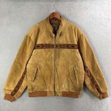 Authentic Adler Jacket Men XL Bomber Full Zip Vintage Southwestern Leather Beige picture