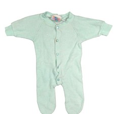 Vintage Small Steps Baby Sleeper XS 0-3M Mint Green Terry Cloth Snap Front Foote picture