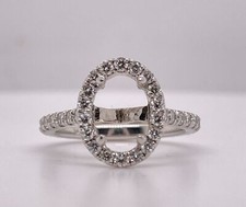 Platinum Oval Shape Semi Mount 0.89ctw Diamond Halo Engagement Ring Setting picture