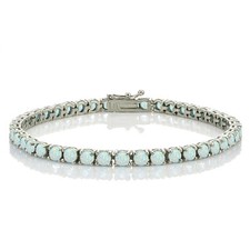 Sterling Silver 4.3ct Created White Opal 4mm Round Tennis Bracelet picture