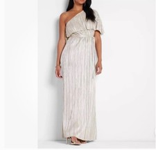 NWT Express Rachel Zoe Metallic Gold One Shoulder Summer Maxi Dress Size M picture