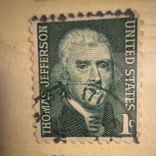 United States Used 1 Cent Green Thomas Jefferson Postage Stamp (Cancelled) picture