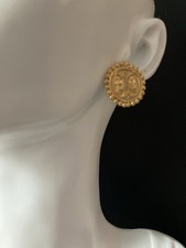 AUTHENTIC VINTGE FENDI JANUS FACE POST EARRINGS Gold ROMAN COIN ITALY picture