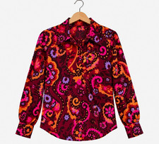 Ann Taylor Multicolor Floral Collared Button-Up Long Sleeve Polyester PXS picture