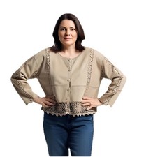 Vintage Leather Crochet Patchwork Jacket Beige Boho Hippie 70s Women’s 2X picture