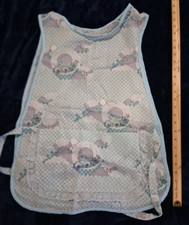 Vintage Precious Moments Pinafore Apron Blue White Checkered Cloud Lace Pocket picture