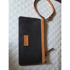 Dooney & Bourke Black Faux-Snakeskin Wristlet with Tan Trim picture