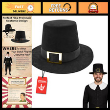 Pilgrim Hat Black Puritan Costume Accessory for Thanksgiving Party, Holiday Fun picture