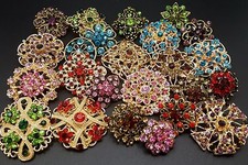 Lot 24 pc Mixed Vintage Style Golden Rhinestone Crystal Brooch Pin DIY Bouquet  picture