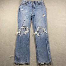 PacSun Women's 28 Blue High Rise Straight Dad Jeans Distressed Non-Stretch picture