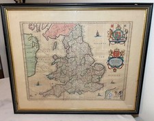 Rare antique hand colored European Map Kingdom of England Janssonius 1642 2sided picture