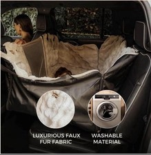 PELSBARN Luxurious Faux Fur Full Back-Seat Dog Car Seat Cover in crème picture