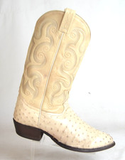 Tony Lama Men's 9 EE Full Quill Ostrich Leather Cowboy Boots Beige Tan 8862 picture