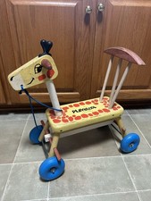 Vintage 1960s PLAYSKOOL Wooden Giraffe Ride On Scooter RARE Riding Toy picture