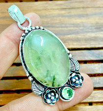 Prehnite Natural Gemstone 925 Sterling Silver Handmade Jewelry Pendant 2.05