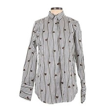 Chico’s No Iron Blouse Size XL White Chain Tassel Stripe Print Popover Top picture