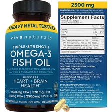 Viva Naturals Triple Strength Omega‑3 Fish Oil 2500mg,for Men Women,180 Softgels picture