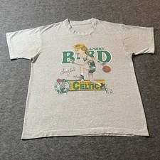 Vtg Salem Larry Bird T Shirt Men’s Large Grey Boston Celtics NBA 80s Paper Thin picture