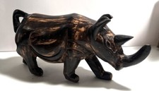 Vtg Kenyan Folk Art Hand Carved Burnt Wood Rhinoceros Rhino Figurine picture