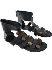 Balenciaga Flat Gladiator Sandals Black Leather Designer Old Money Festival Boho picture