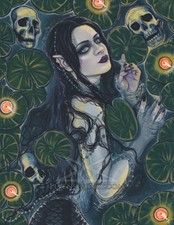 Gothic MERMAID Fantasy Art PRINT Siren Skulls Lily Pads Dark Ominous Creepy picture