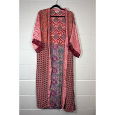 Mamey Cardigan Womens One Size Red Kimono Floral Paisley Patchwork Duster Boho picture
