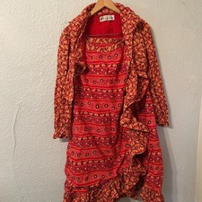 Vtg 1970s Mollie Parnis Womens XS Floral Paisley Ruffle Skirt Tie Top 3 Pc Set picture