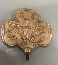 Antique Girl Scouts GS Trefoil Eagle Brass Flag Banner Staff Finial Topper picture