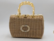 Vintage Lesco Lona Wicker Lucite Handbag White Box Purse Hong Kong 1960s picture