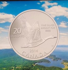 2014 MINT $20 DOLLARS 9999 SILVER COIN - CANADA GOOSE – WITH CAO picture