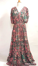 NWT Boemo Anthropologie Tiered Maxi Dress L Pink Paisley Boho Cottagecore Empire picture