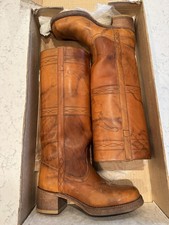 Vtg 70s Frye? Longhorn Campus Tall Boots Women 8 M Marbled Brown Leathern EUC BH picture