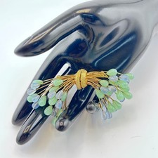 Vintage Coro craft Brooch Gold tone Green/Blue Glass Teardrop picture