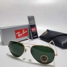 Ray-Ban RB3025 Aviator Pilot Sunglasses Gold Frame Glass Green Lens 58-14 mm picture