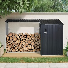 2-In-1 Outdoor Steel Firewood Rack and Storage Shed for Garden Backyard Black picture