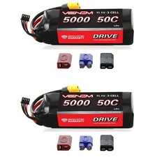 Venom 50C 3S 5000mAh 11.1V LiPo Battery with Universal Plug System x2 Packs picture