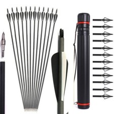 12pcs 30'' Archery Carbon Arrows Hunting Broadheads 100 grain Quiver Bow Target picture