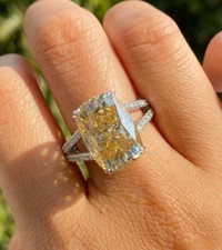 12.50Ct Natural Yellow Sapphire Diamond Engagement Ring 14K  White Gold Size 5.5 picture