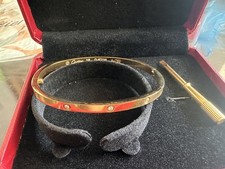 NEW Love Small Bangle Bracelet 10 Diamonds 18K Yellow Gold Size18 picture