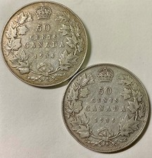 1934 & 1936 Canada George V 50 cents Silver better dates circulated coins picture