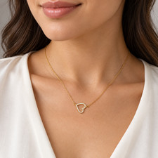 Zales 10K Yellow Gold Diamond Sideways Heart Necklace 31877265 New in Box picture