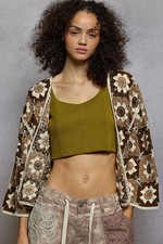 New Pol Open cardigan Top Crochet Granny Squares Outseam Size OS One Size picture