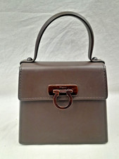 VINTAGE SALVATORE FERRAGAMO GANACHI HANDBAG DARK BROWN CLASP CLOSURE RUBBER picture