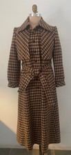 VTG 1960'S PEABODY HOUSE TAN & BROWN HOUNDSTOOTH WOOL MAXI COAT~S~VERY NICE picture