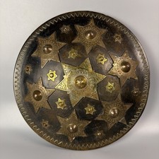Antique 19th Century Indonesian Sumatran Wood And Brass Mounted Shield - Buckler picture